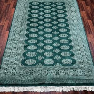 Rare Hand‑Knotted Green Bokhara Rug 5x8 – Wool Geometric Afghan/Pakistani Tribal Carpet – Unique Handmade Art Piece