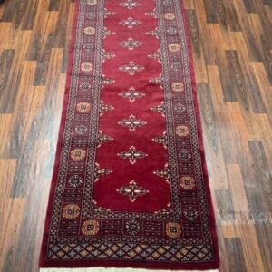 Hand‑Knotted Red Runner Rug 2×8 – Authentic Wool, Organic Cotton Chain, Mixed Colours – Handmade Tribal Bokhara Style