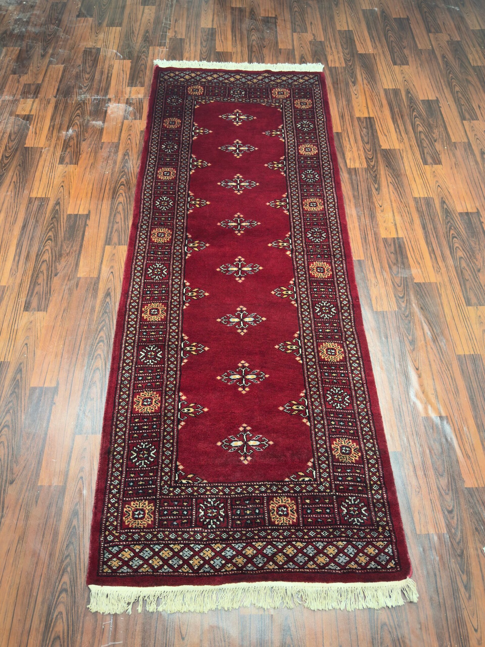 Hand‑Knotted Red Runner Rug 2×8 – Authentic Wool, Organic Cotton Chain, Mixed Colours – Handmade Tribal Bokhara Style - Image 2