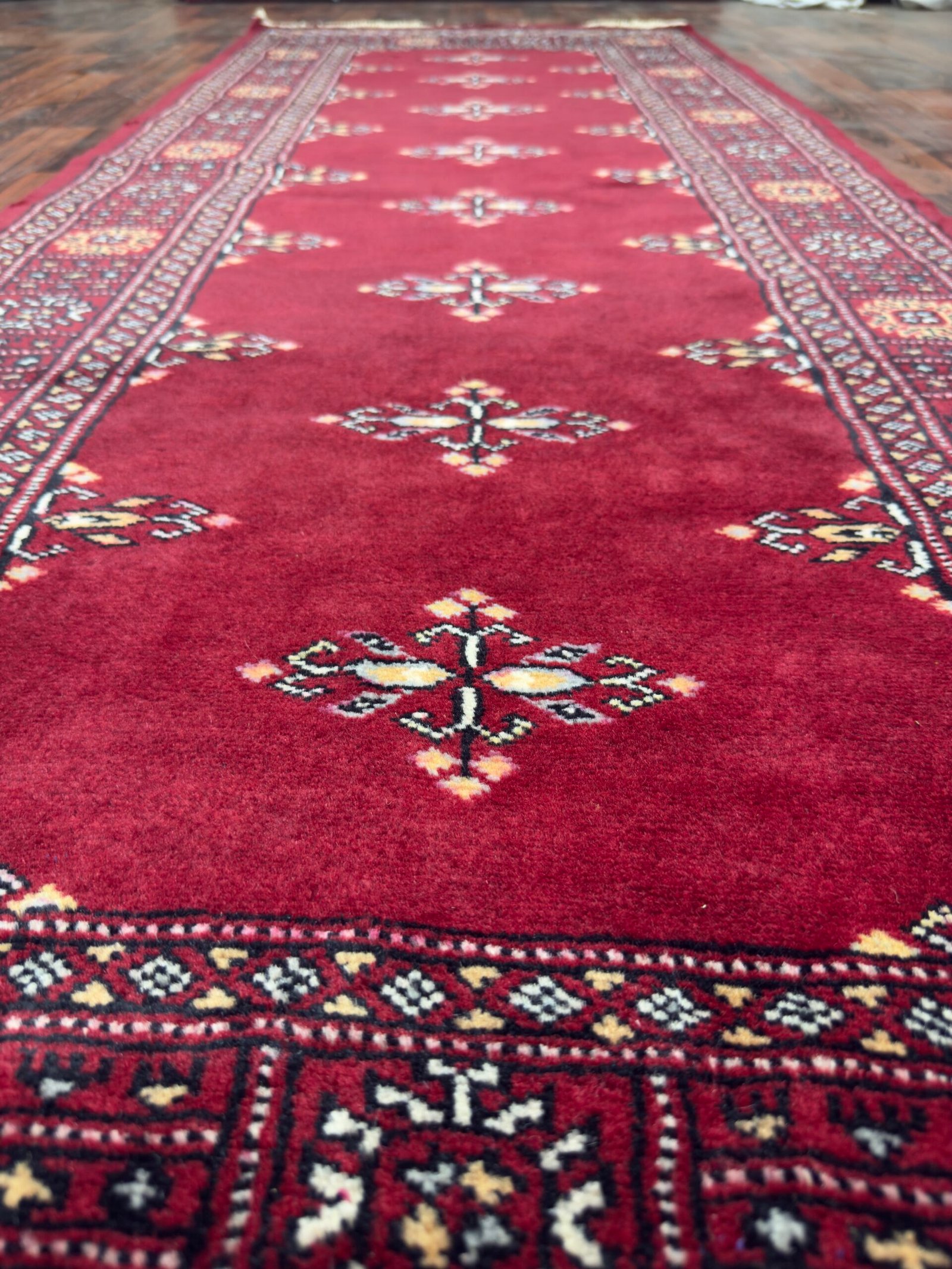 Hand‑Knotted Red Runner Rug 2×8 – Authentic Wool, Organic Cotton Chain, Mixed Colours – Handmade Tribal Bokhara Style - Image 4