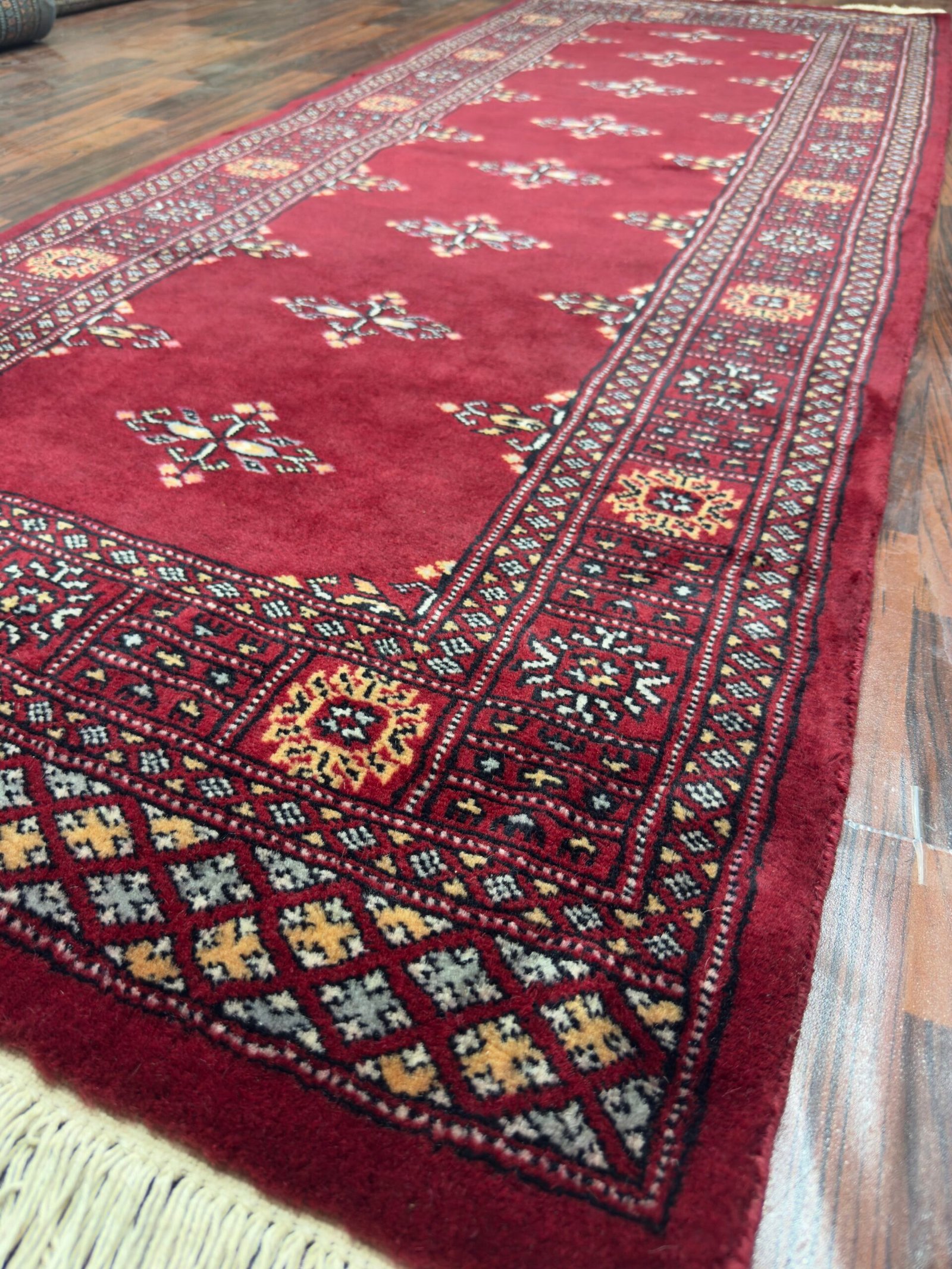 Hand‑Knotted Red Runner Rug 2×8 – Authentic Wool, Organic Cotton Chain, Mixed Colours – Handmade Tribal Bokhara Style - Image 5