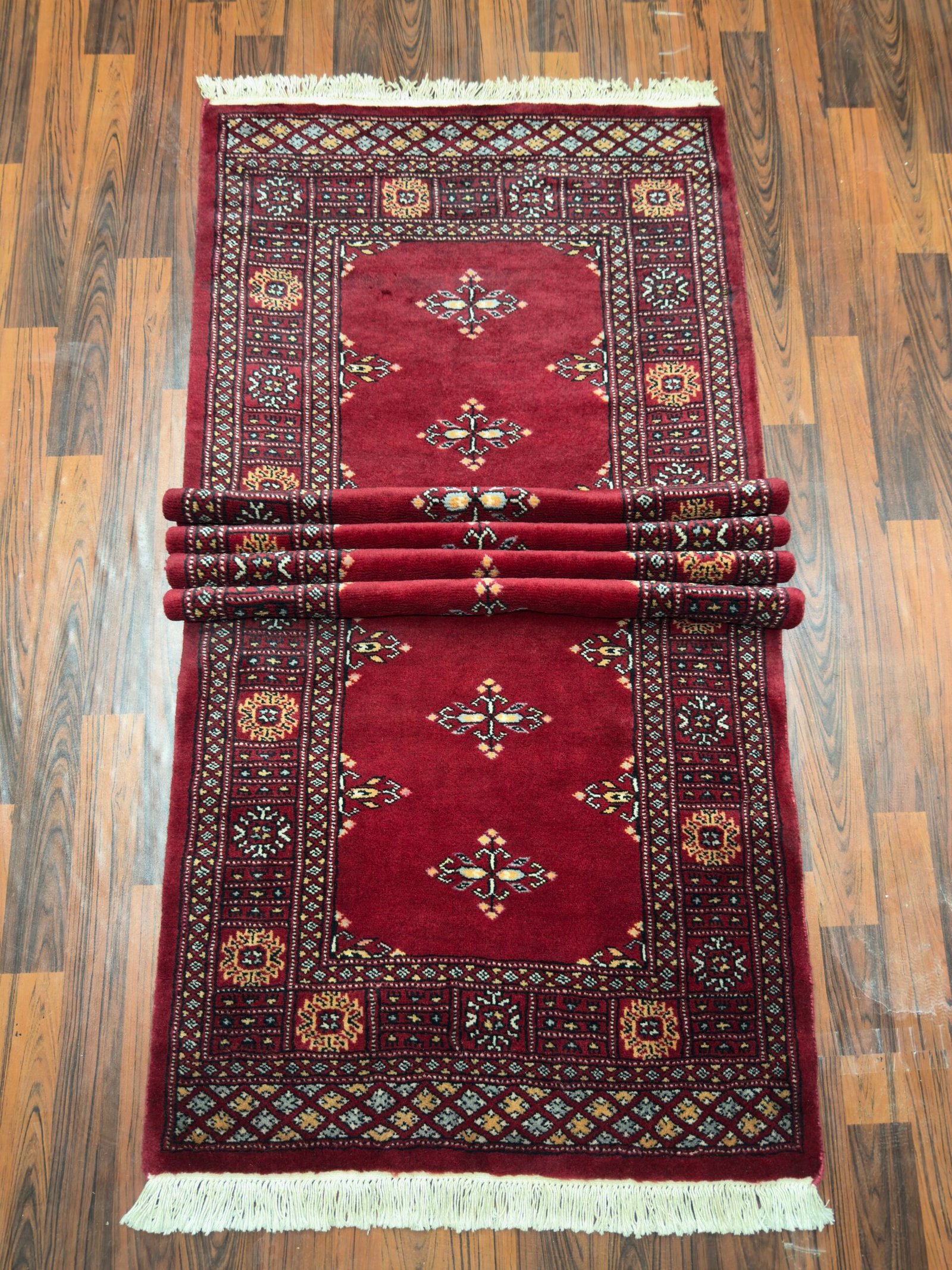 Hand‑Knotted Red Runner Rug 2×8 – Authentic Wool, Organic Cotton Chain, Mixed Colours – Handmade Tribal Bokhara Style - Image 6