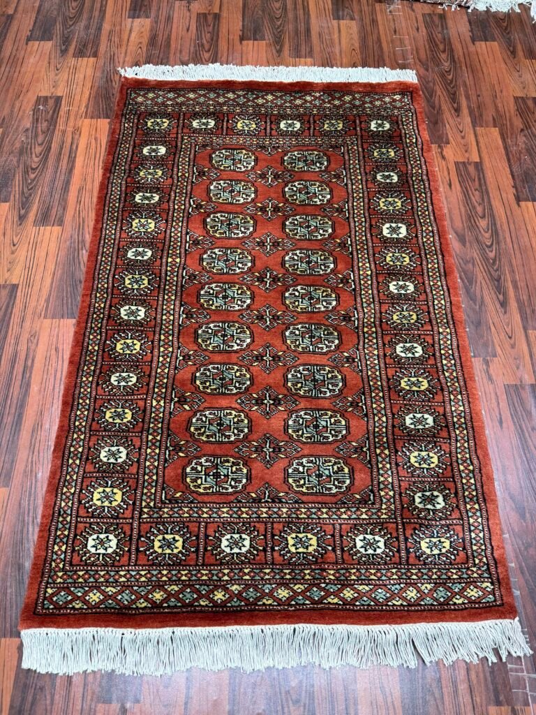 Hand‑Knotted Rust Bokhara Rug 3x5 – Geometric Wool Tribal Afghan/Pakistani Carpet – New Handmade
