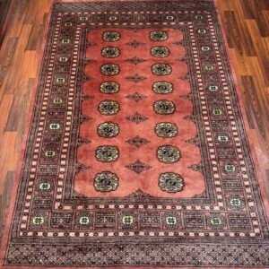 Rare Hand‑Knotted Rose Bokhara Rug 4x6 – Wool Geometric Afghan/Pakistani Tribal Carpet – Unique Mixed‑Colour Handmade Art Piece